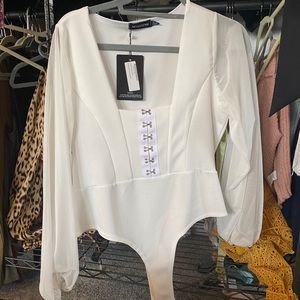 Pretty little thing eyelet mesh sleeve bodysuit